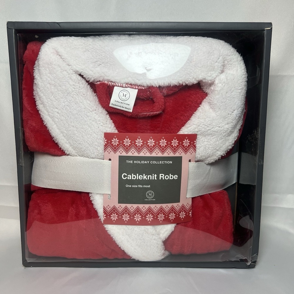 The Holiday Collection Cableknit Robe One Size Fits Most Red/White Damaged Box